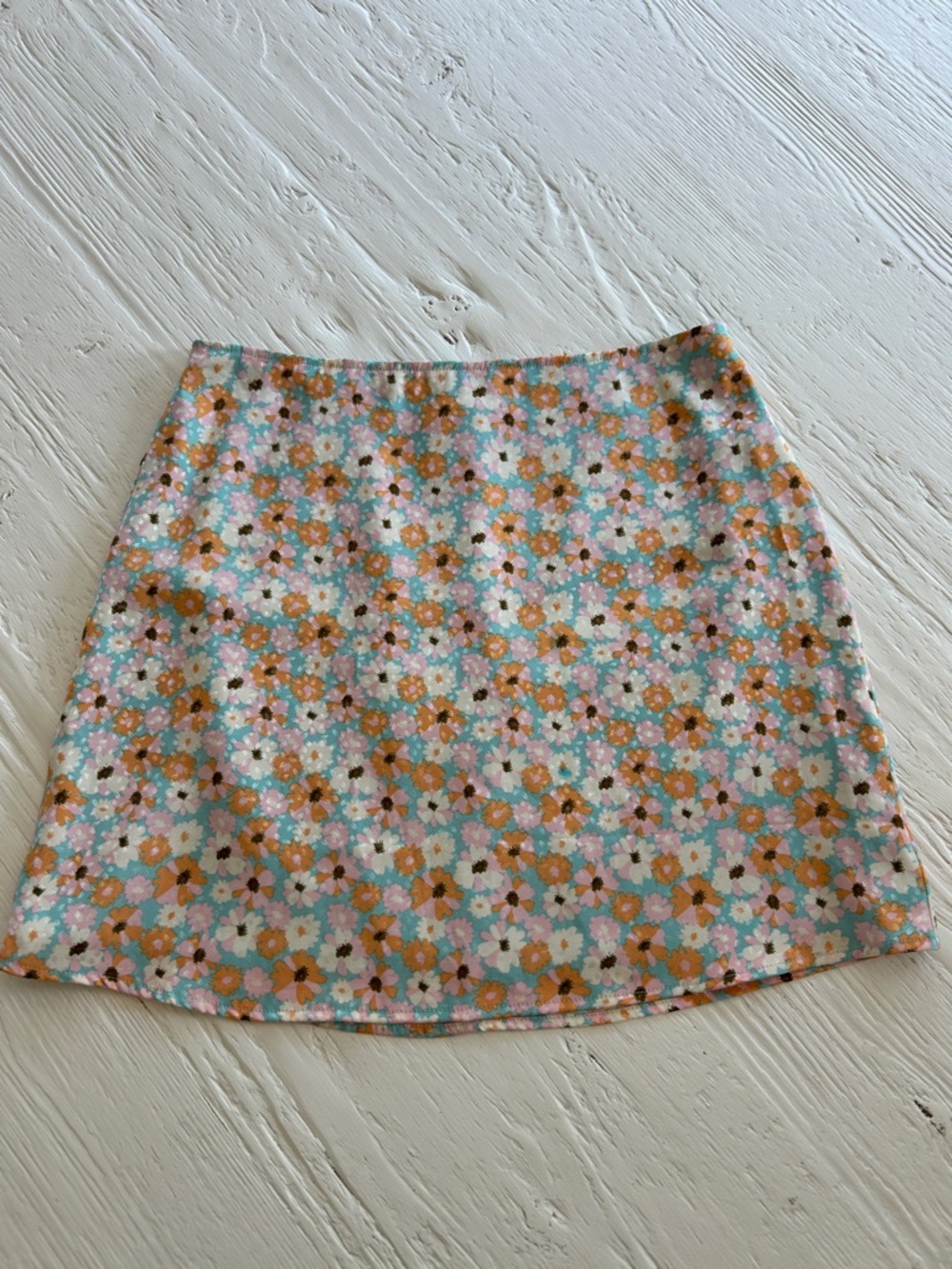 Altar'd State Pastel Floral Mini Skirt in Pink, Mint, and Tan